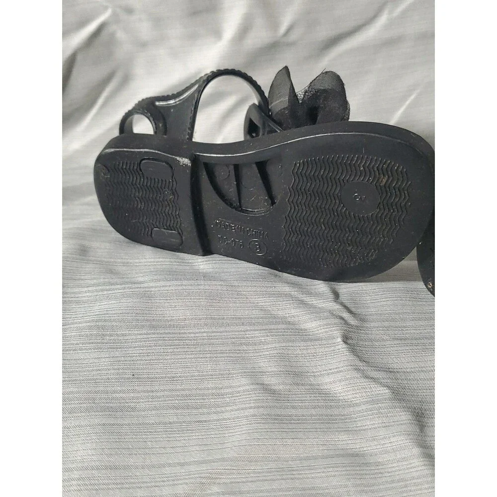 Baby Girl Black Jelly Sandals‎ W/Flower (Size 3) Spring/Summer/Easter/Beach - Picture 8 of 16